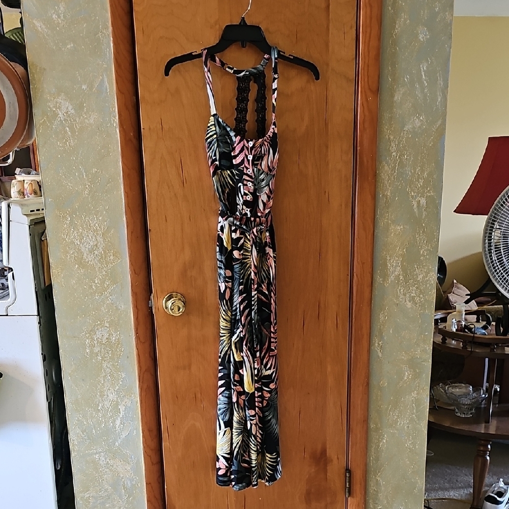No Boundaries Black Tropical Jumpsuit